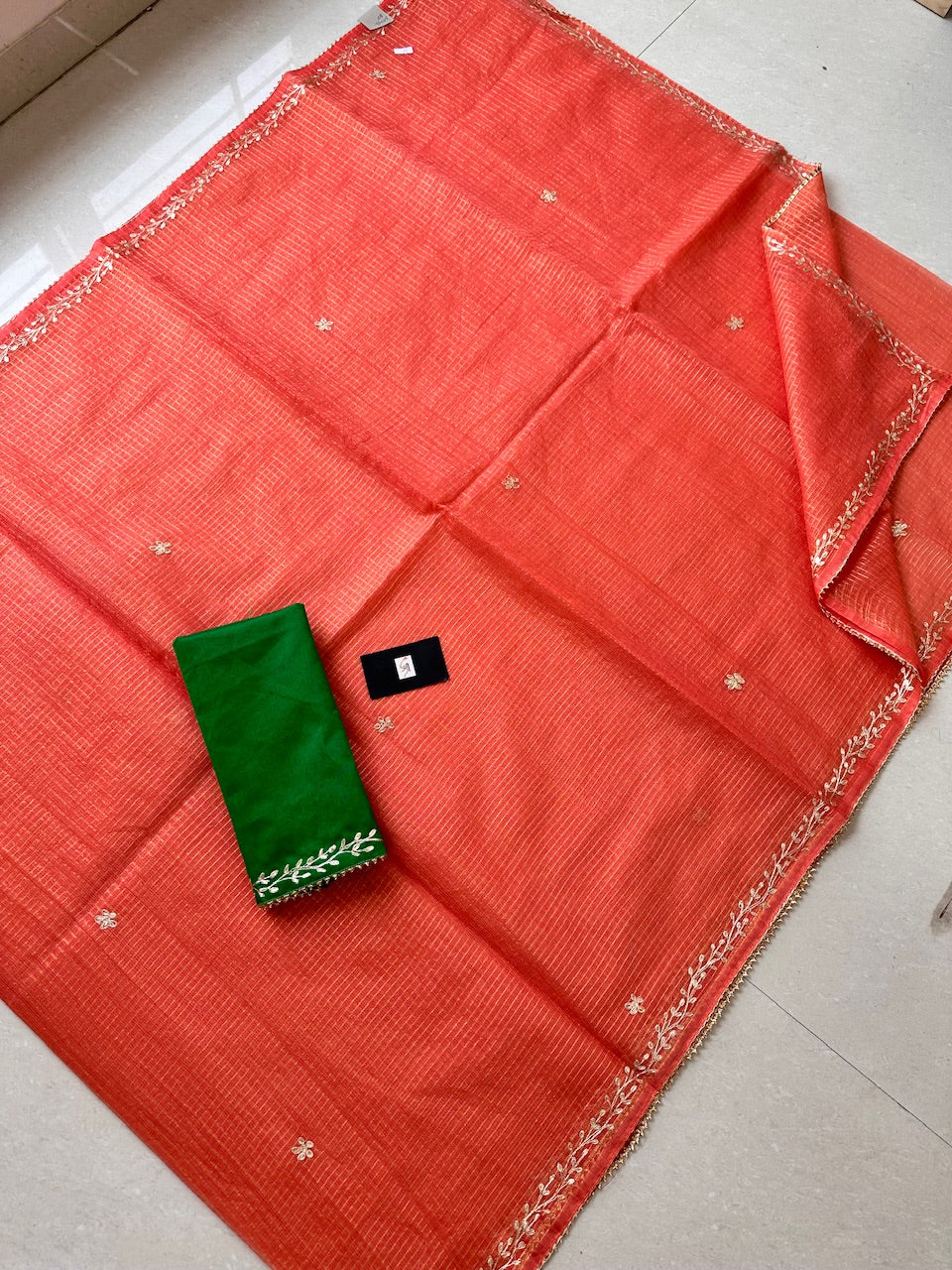 Jaipuri Pitten Work Embroidered Kota Cotton Tissue Doria Saree