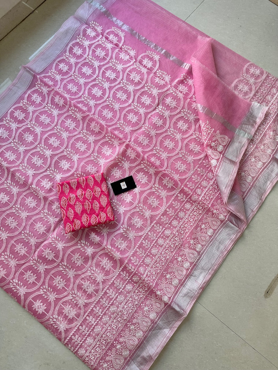 Embroidered Kota Cotton Doria Saree