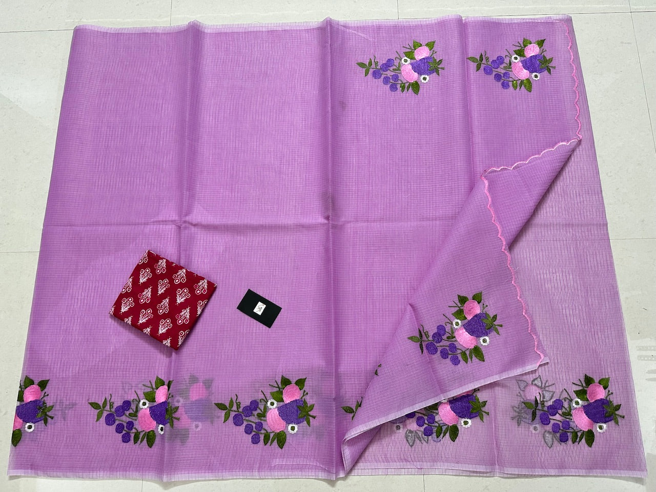 Embroidered Kota Cotton Doria Saree