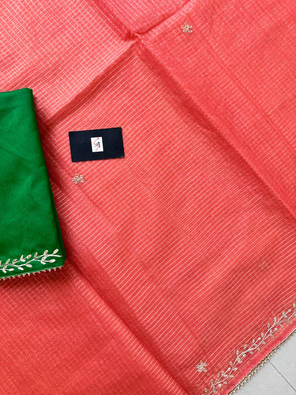 Jaipuri Pitten Work Embroidered Kota Cotton Tissue Doria Saree