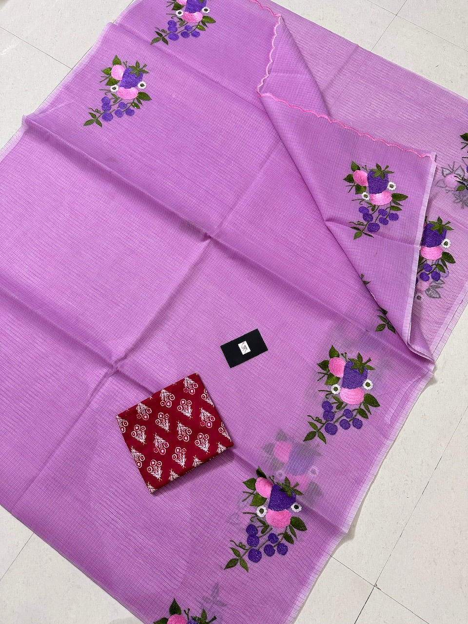 Embroidered Kota Cotton Doria Saree