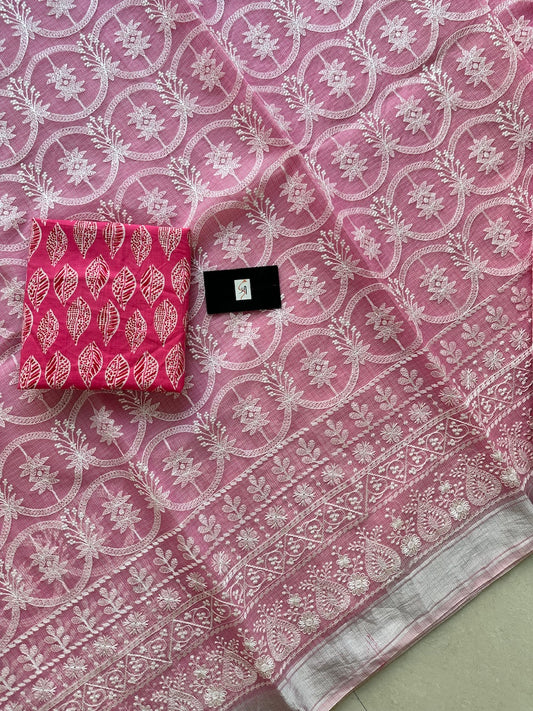 Embroidered Kota Cotton Doria Saree