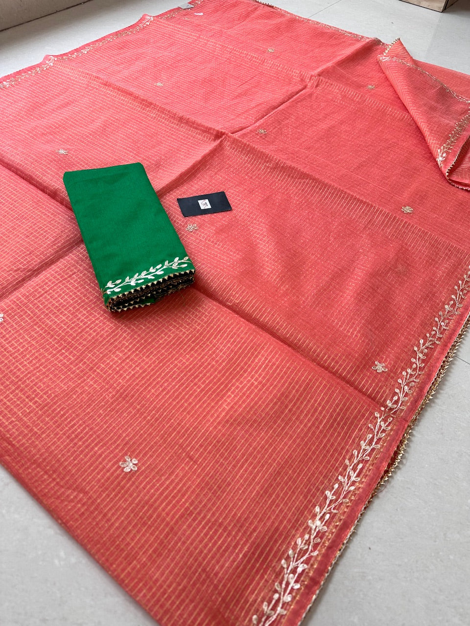 Jaipuri Pitten Work Embroidered Kota Cotton Tissue Doria Saree