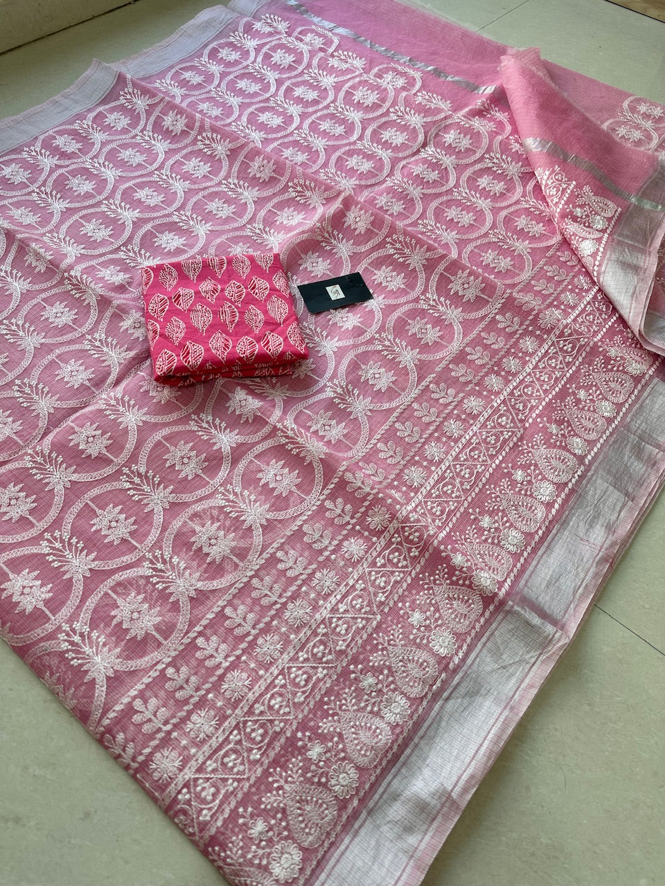 Embroidered Kota Cotton Doria Saree