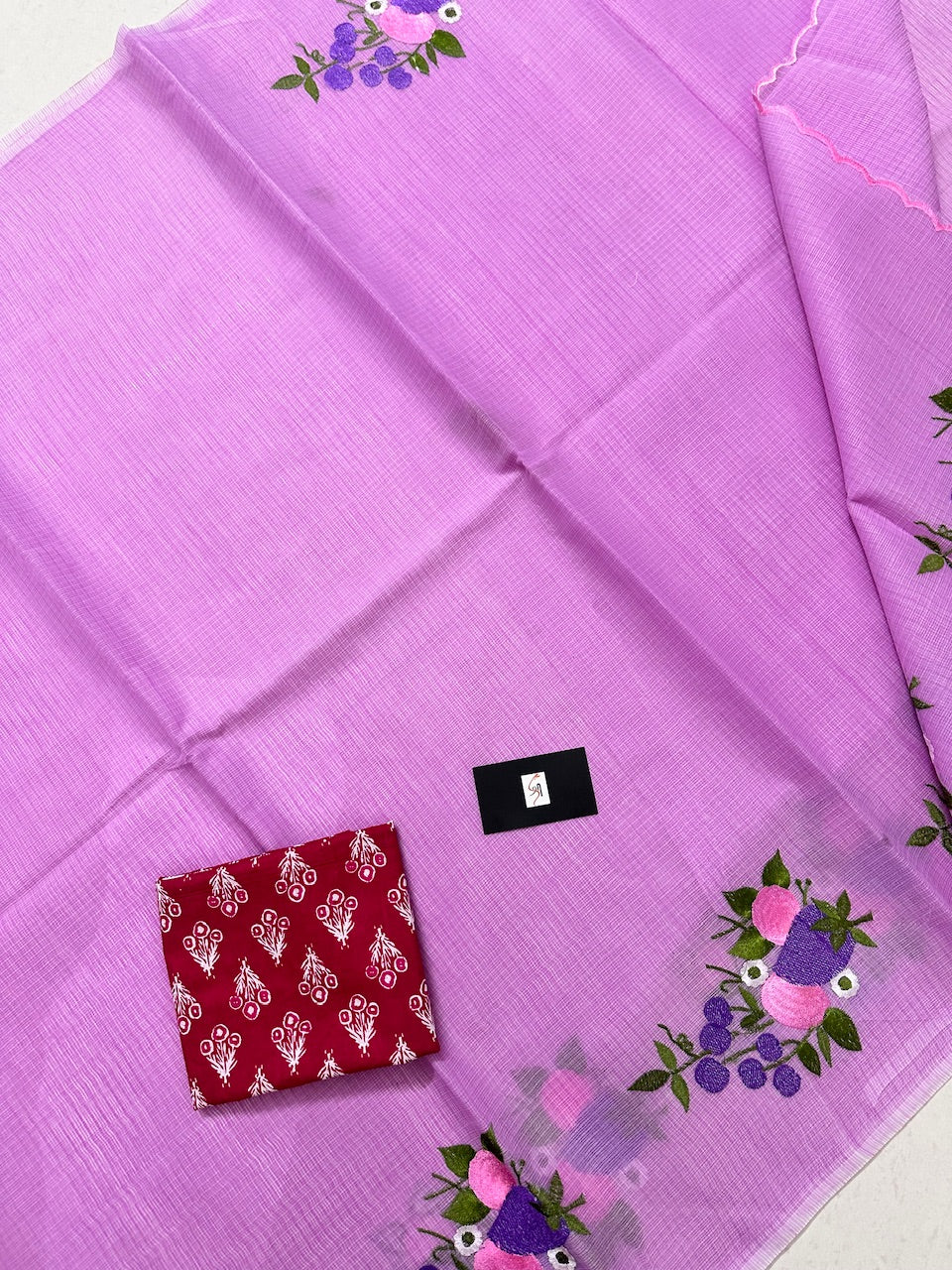 Embroidered Kota Cotton Doria Saree