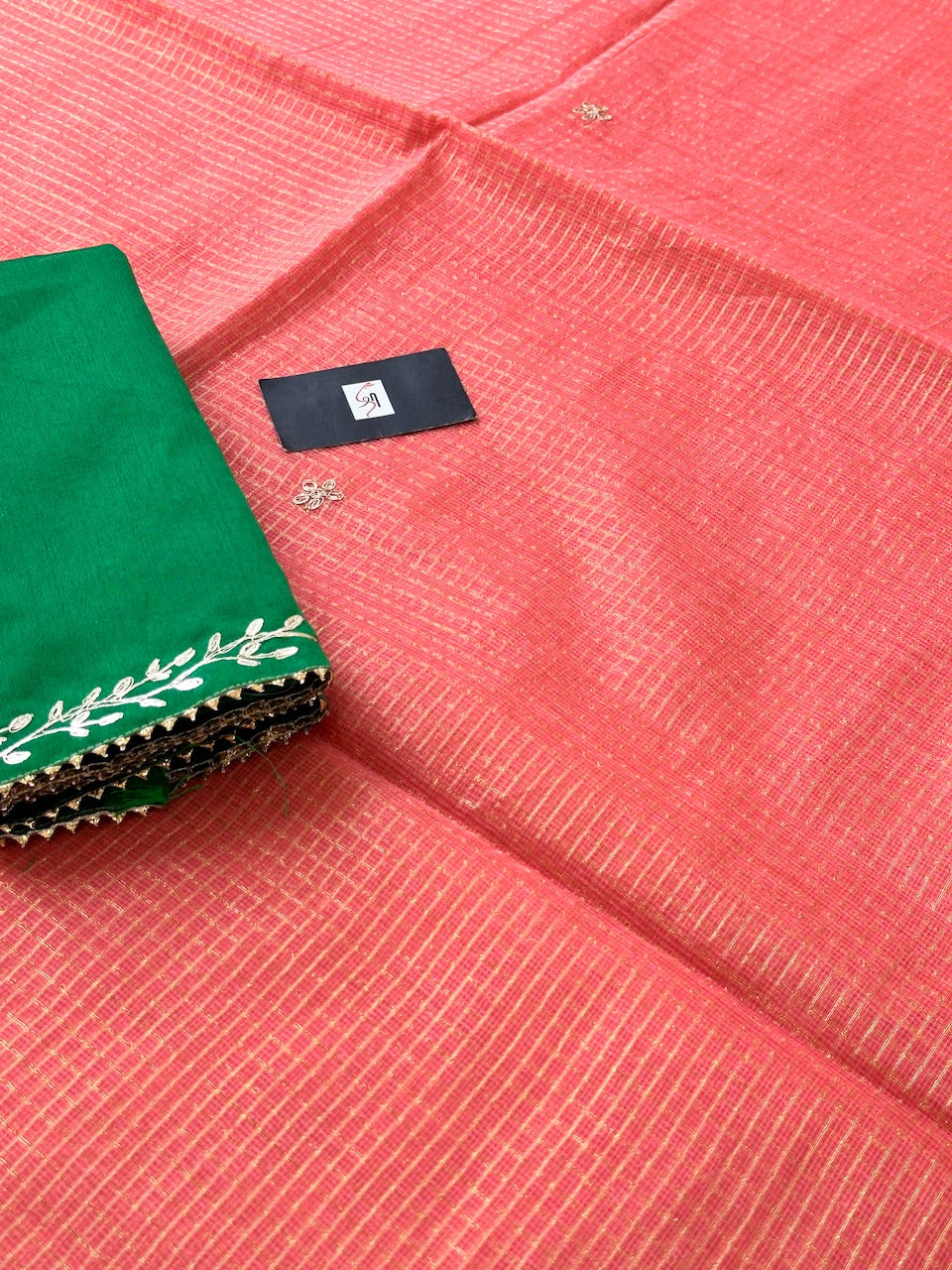 Jaipuri Pitten Work Embroidered Kota Cotton Tissue Doria Saree