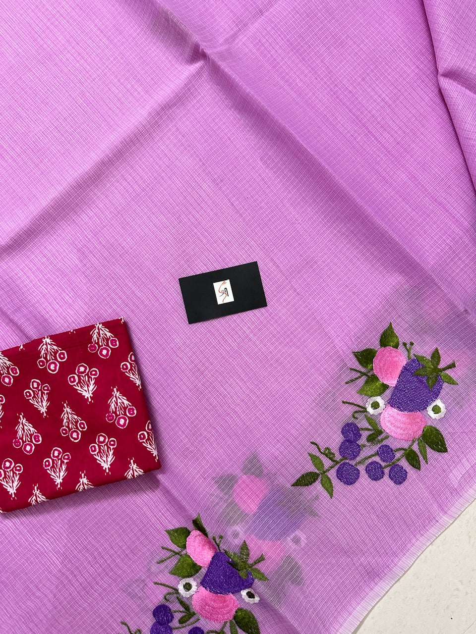 Embroidered Kota Cotton Doria Saree