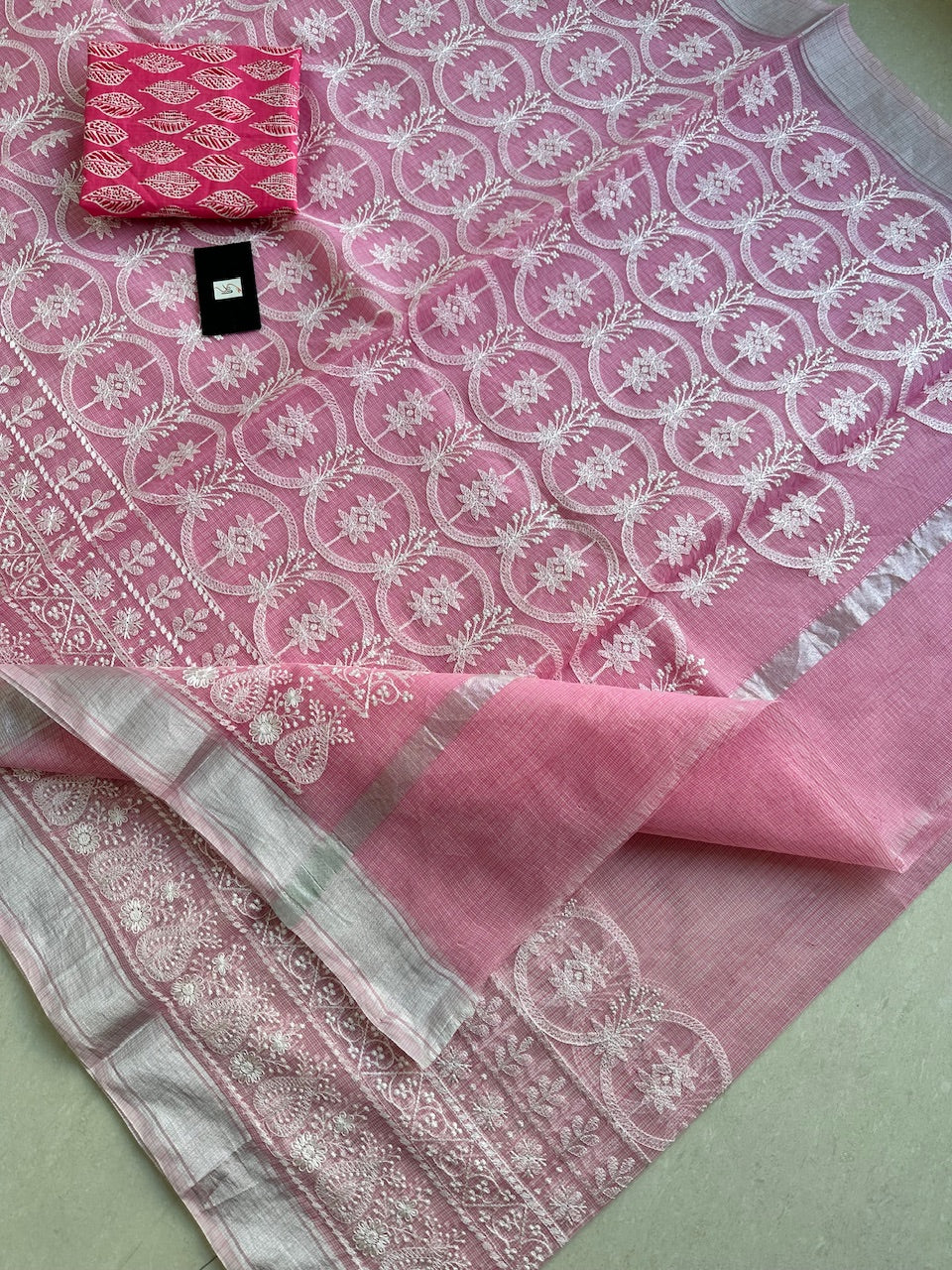 Embroidered Kota Cotton Doria Saree