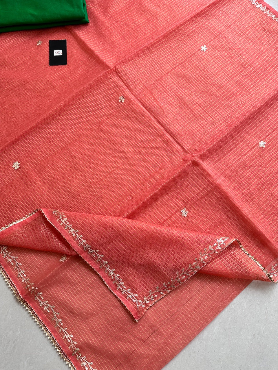 Jaipuri Pitten Work Embroidered Kota Cotton Tissue Doria Saree