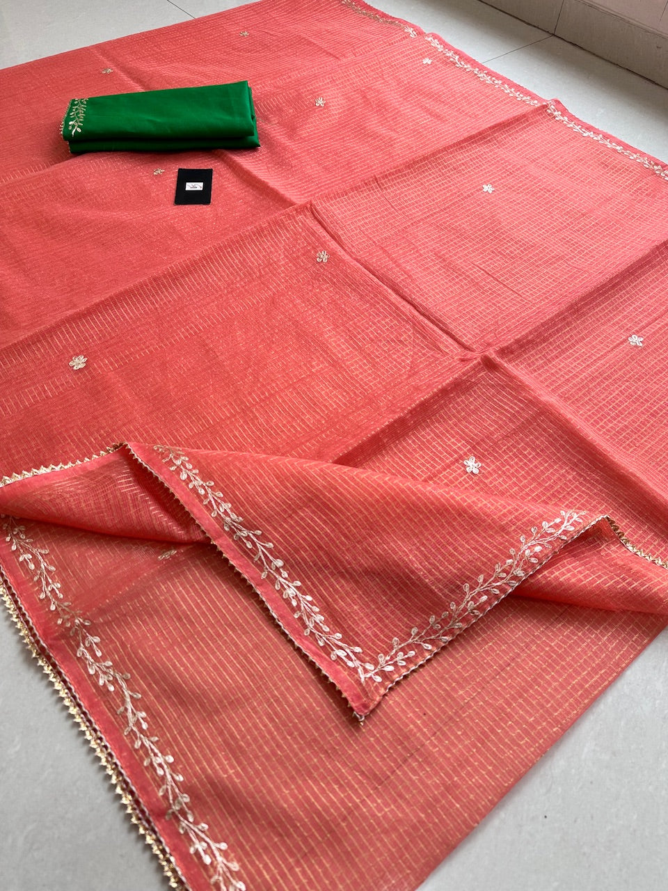 Jaipuri Pitten Work Embroidered Kota Cotton Tissue Doria Saree