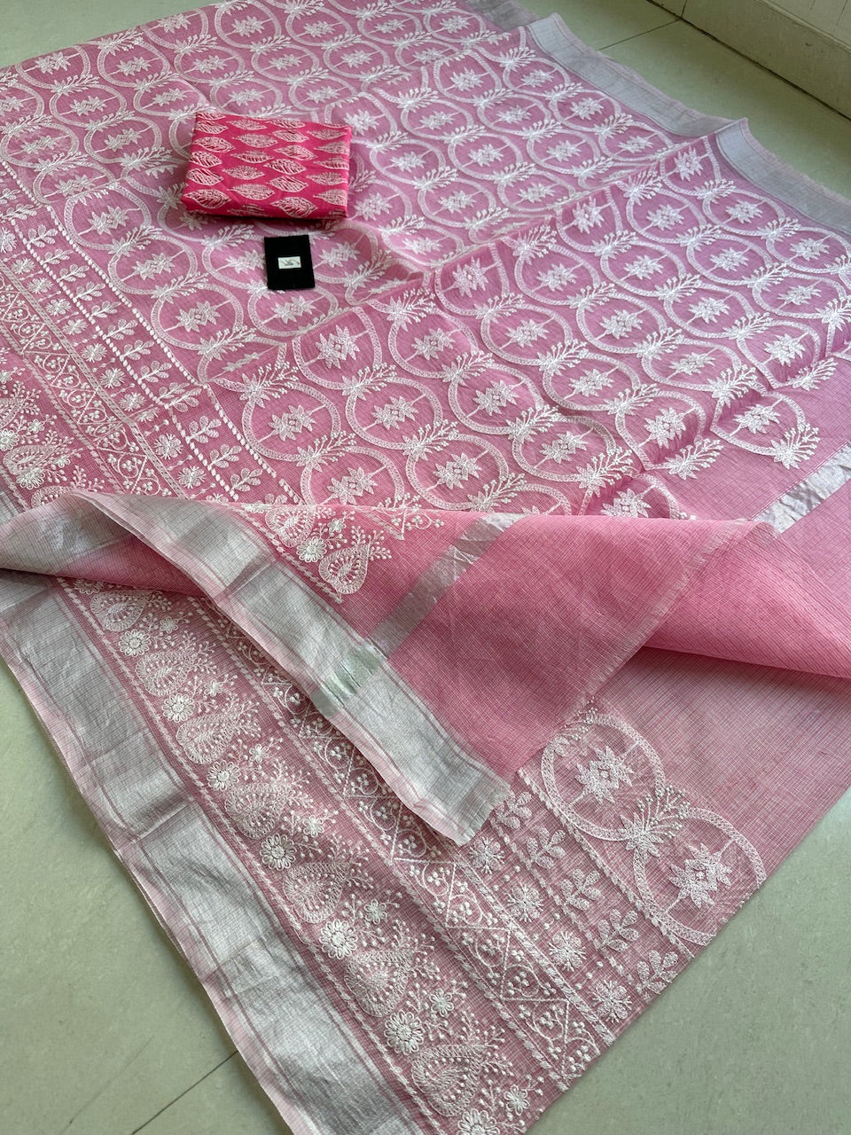 Embroidered Kota Cotton Doria Saree