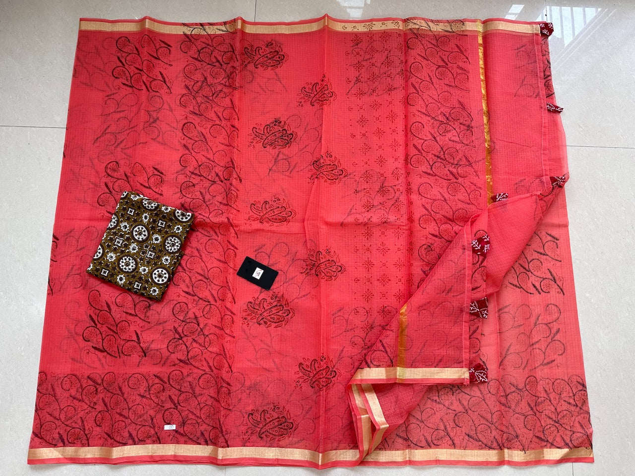 HandBlock Printed Kota Cotton Doria Saree