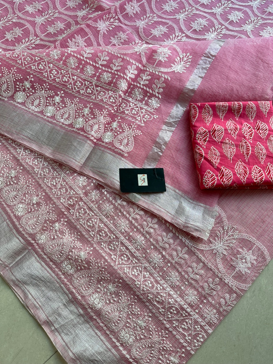 Embroidered Kota Cotton Doria Saree