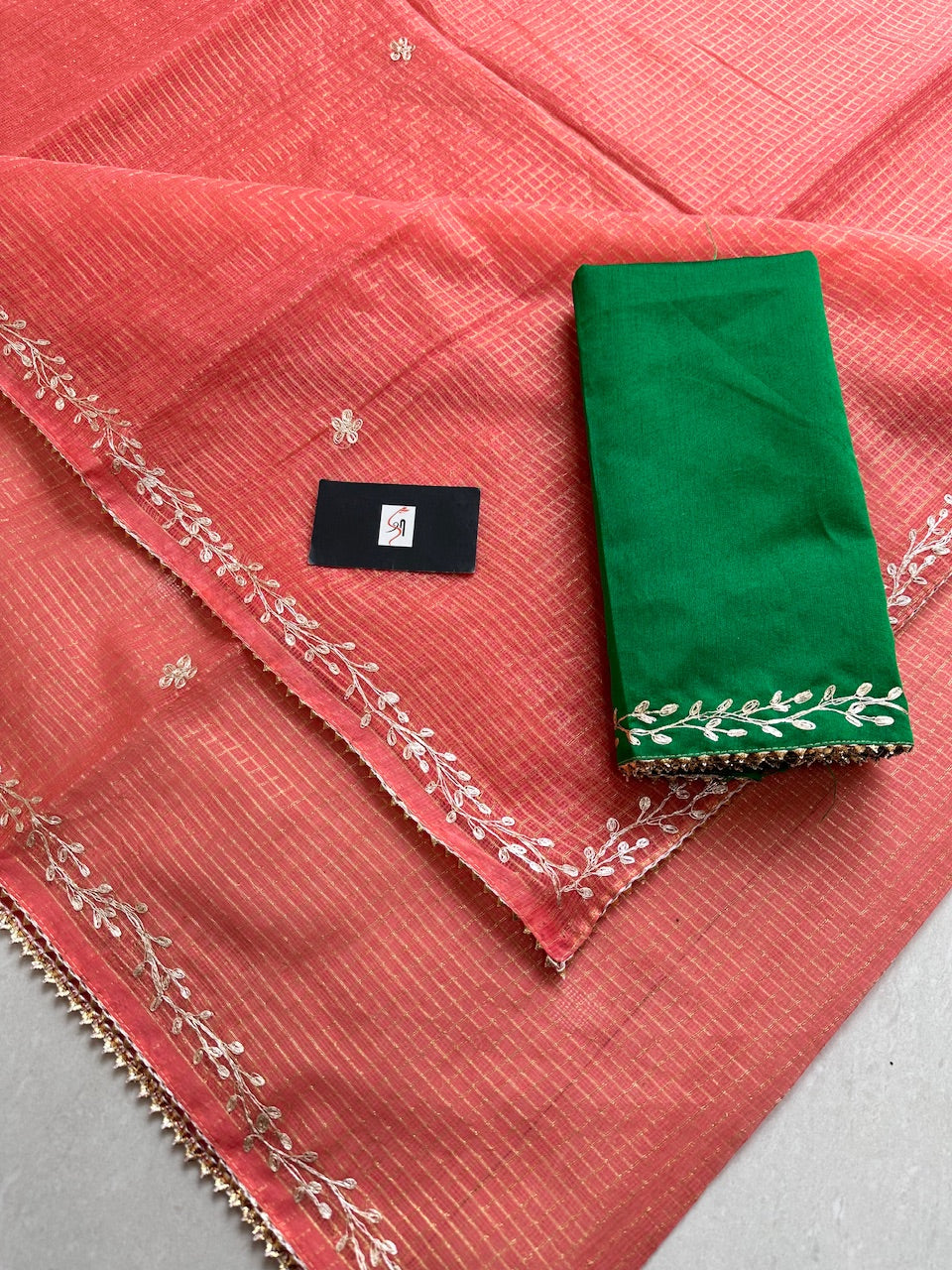 Jaipuri Pitten Work Embroidered Kota Cotton Tissue Doria Saree