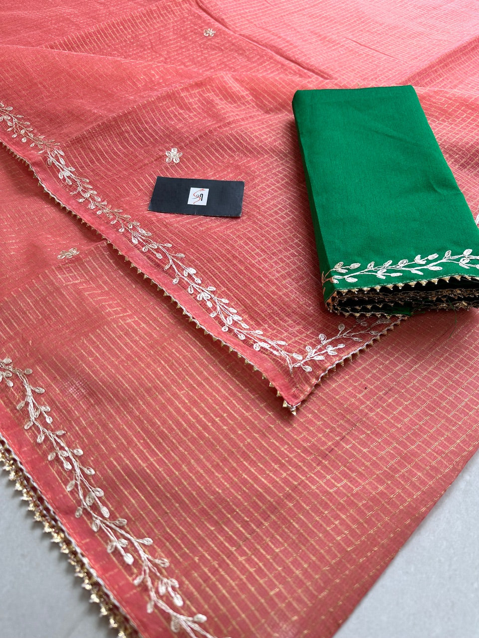 Jaipuri Pitten Work Embroidered Kota Cotton Tissue Doria Saree