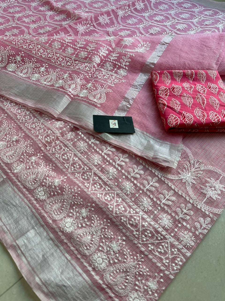 Embroidered Kota Cotton Doria Saree