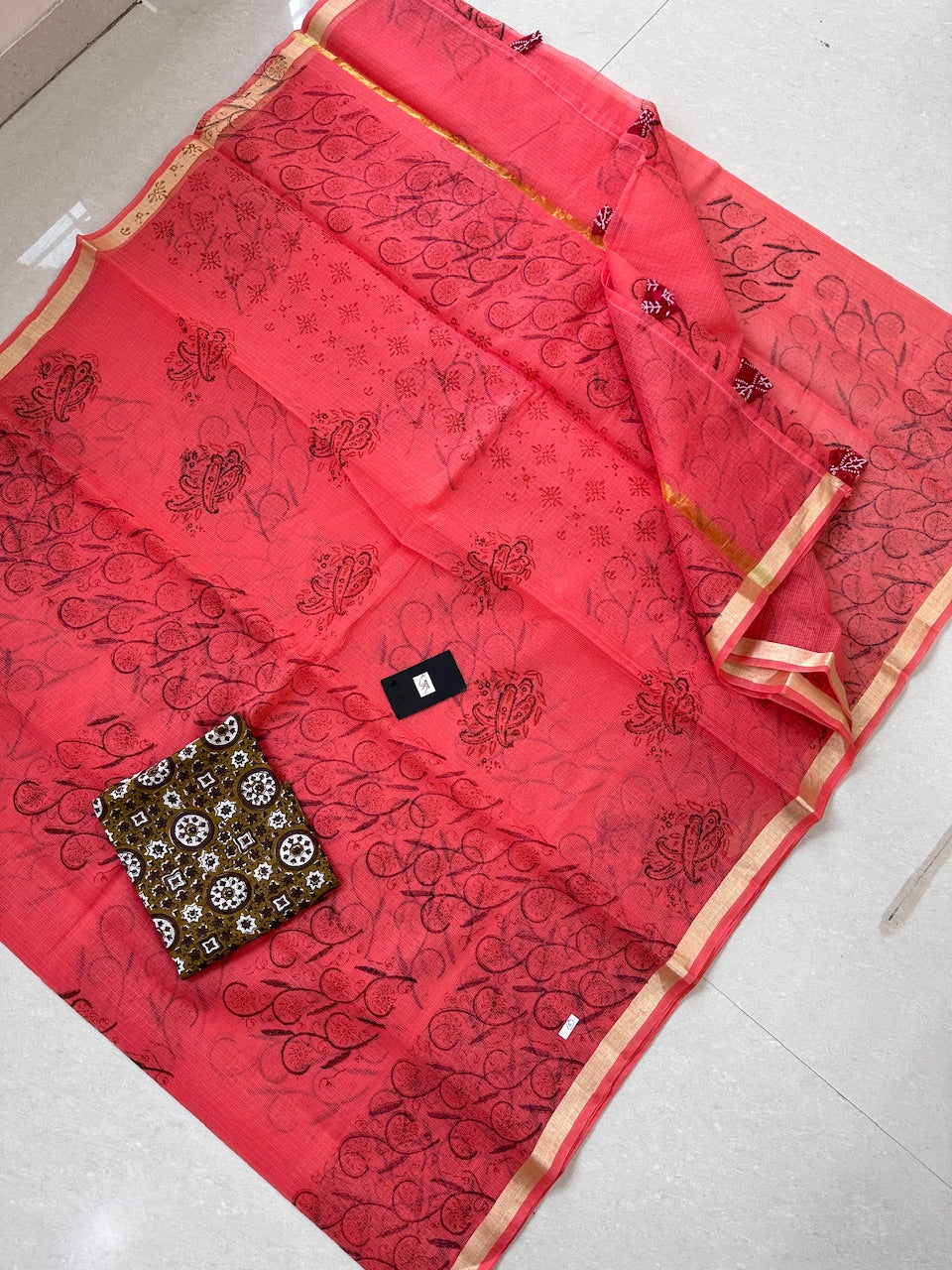 HandBlock Printed Kota Cotton Doria Saree