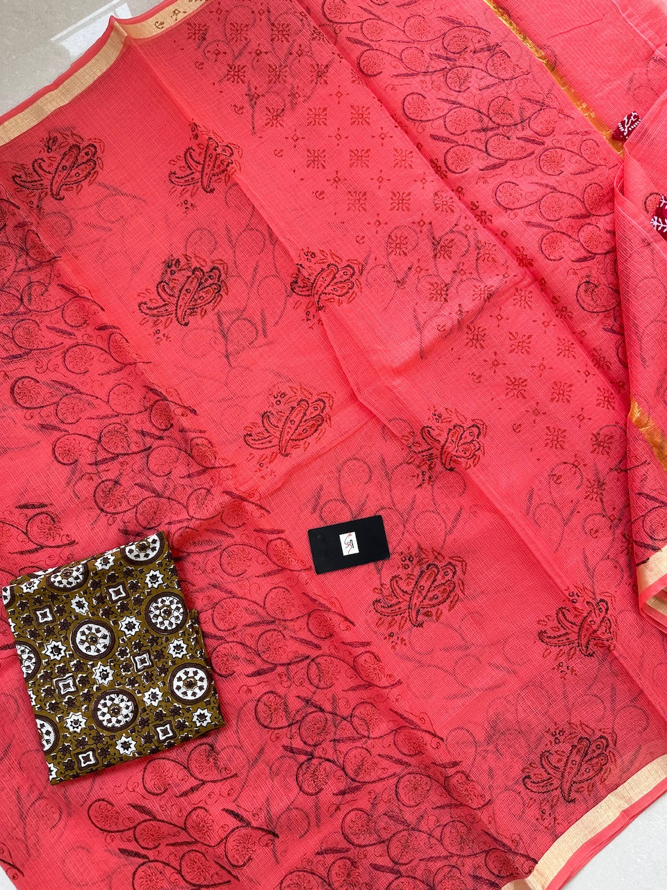 HandBlock Printed Kota Cotton Doria Saree