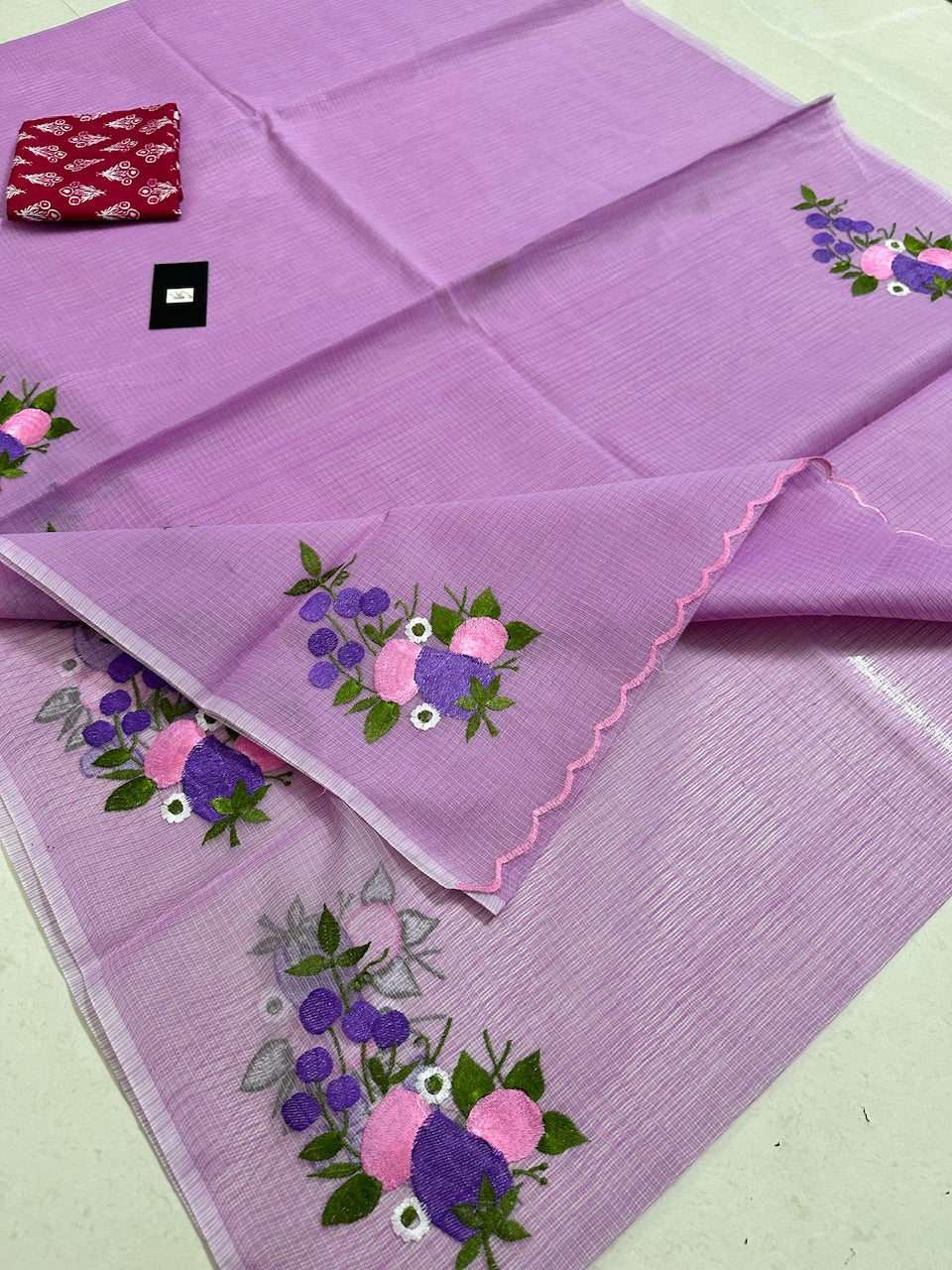 Embroidered Kota Cotton Doria Saree