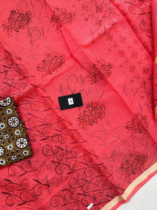 HandBlock Printed Kota Cotton Doria Saree