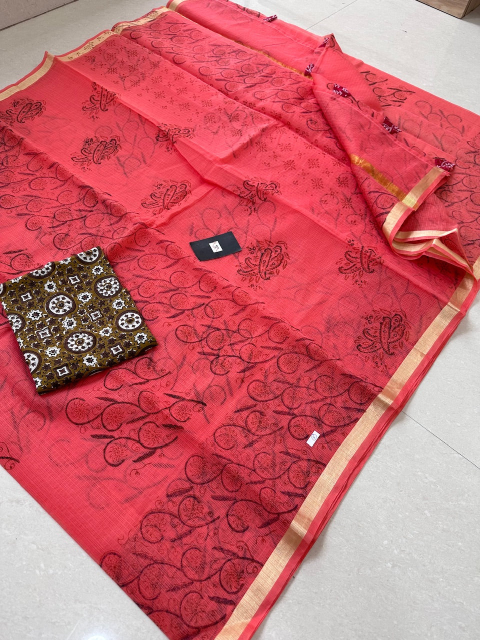 HandBlock Printed Kota Cotton Doria Saree