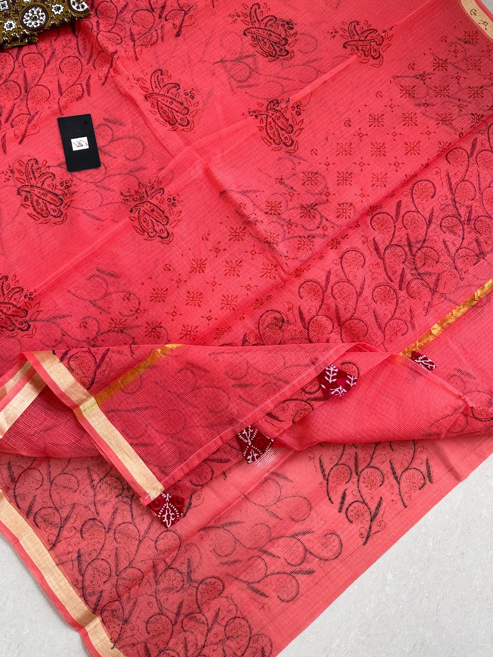 HandBlock Printed Kota Cotton Doria Saree