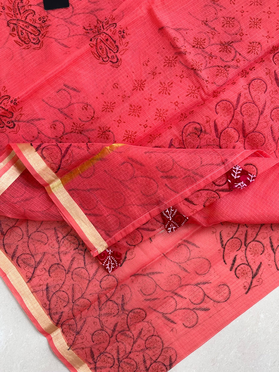 HandBlock Printed Kota Cotton Doria Saree