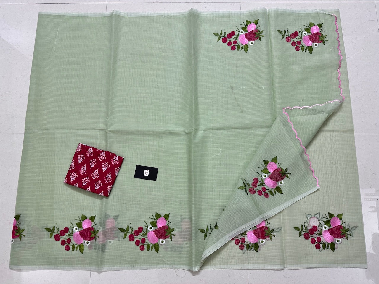 Embroidered Kota Cotton Doria Saree