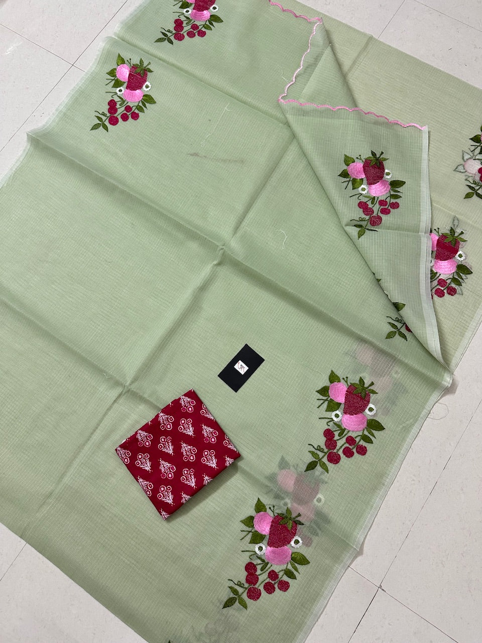 Embroidered Kota Cotton Doria Saree