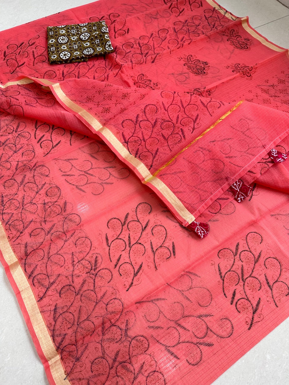 HandBlock Printed Kota Cotton Doria Saree