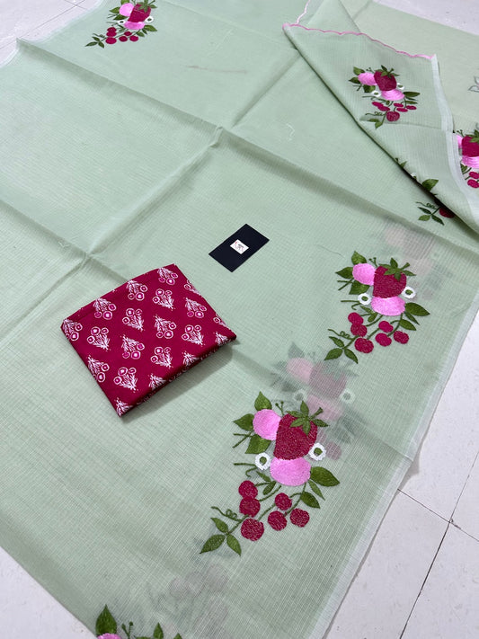 Embroidered Kota Cotton Doria Saree