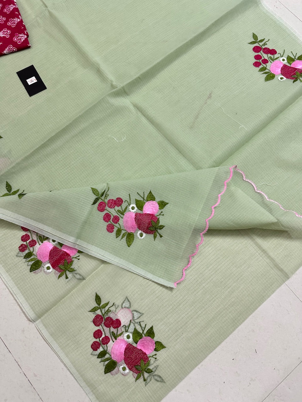 Embroidered Kota Cotton Doria Saree