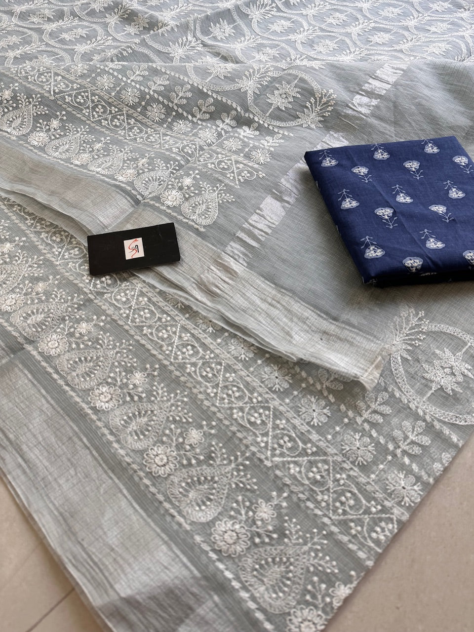 Embroidered Kota Cotton Doria Saree