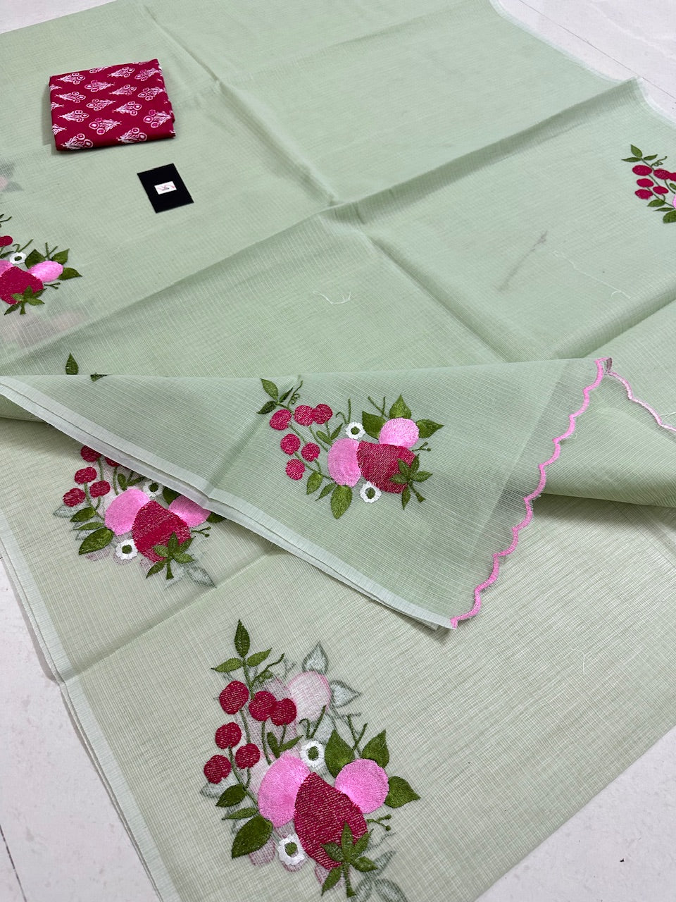 Embroidered Kota Cotton Doria Saree