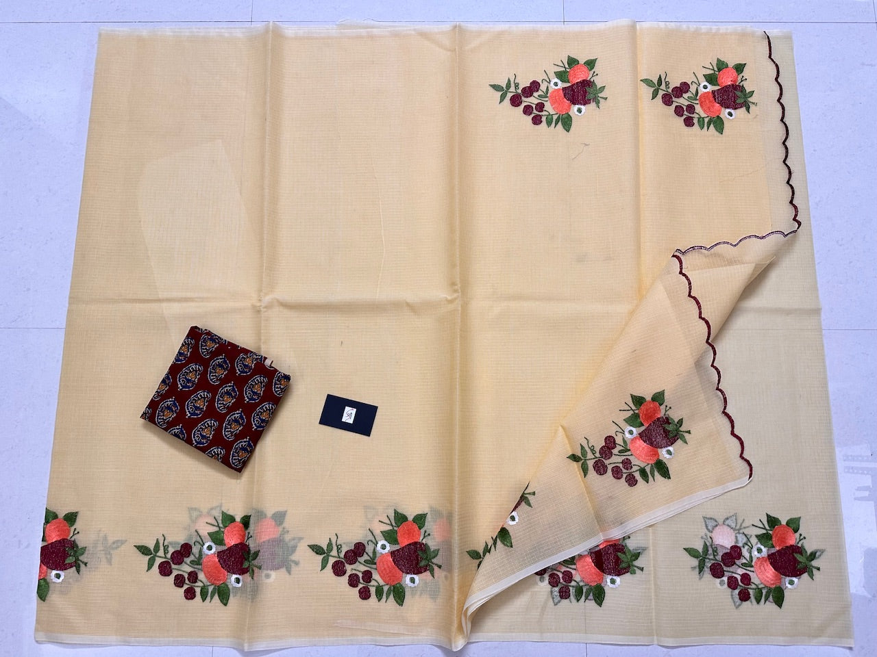 Embroidered Kota Cotton Doria Saree