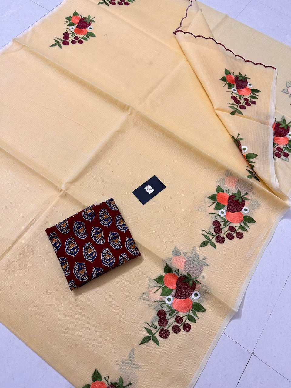 Embroidered Kota Cotton Doria Saree