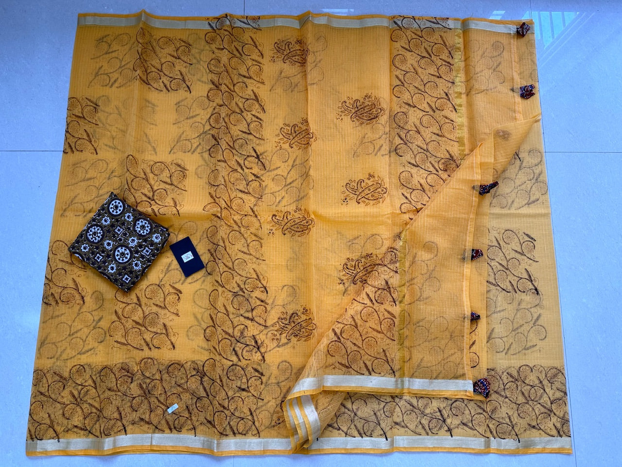 HandBlock Printed Kota Cotton Doria Saree