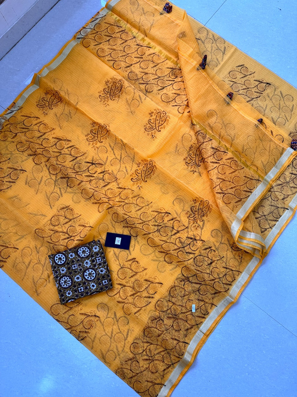 HandBlock Printed Kota Cotton Doria Saree