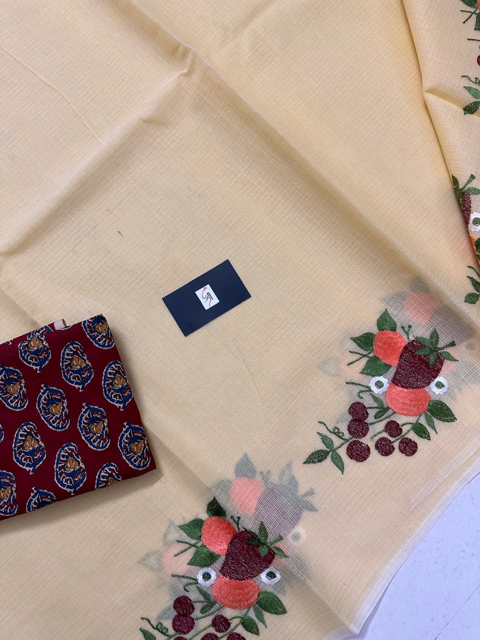 Embroidered Kota Cotton Doria Saree