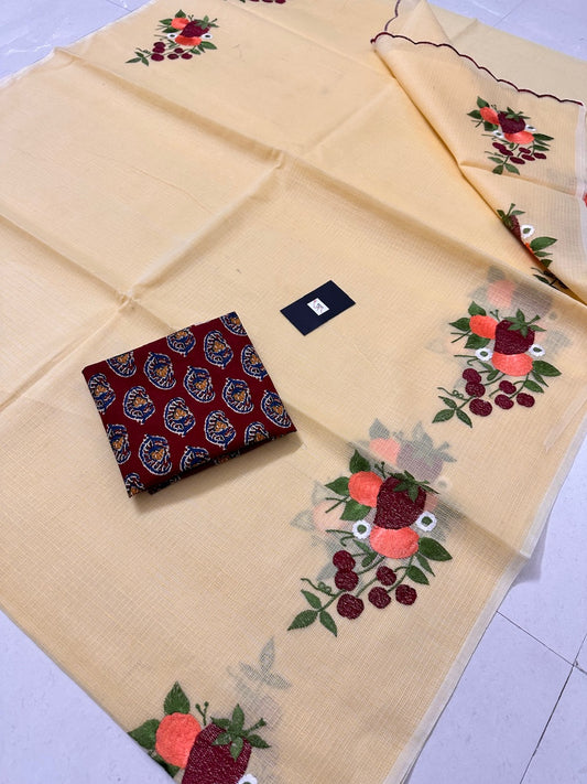 Embroidered Kota Cotton Doria Saree