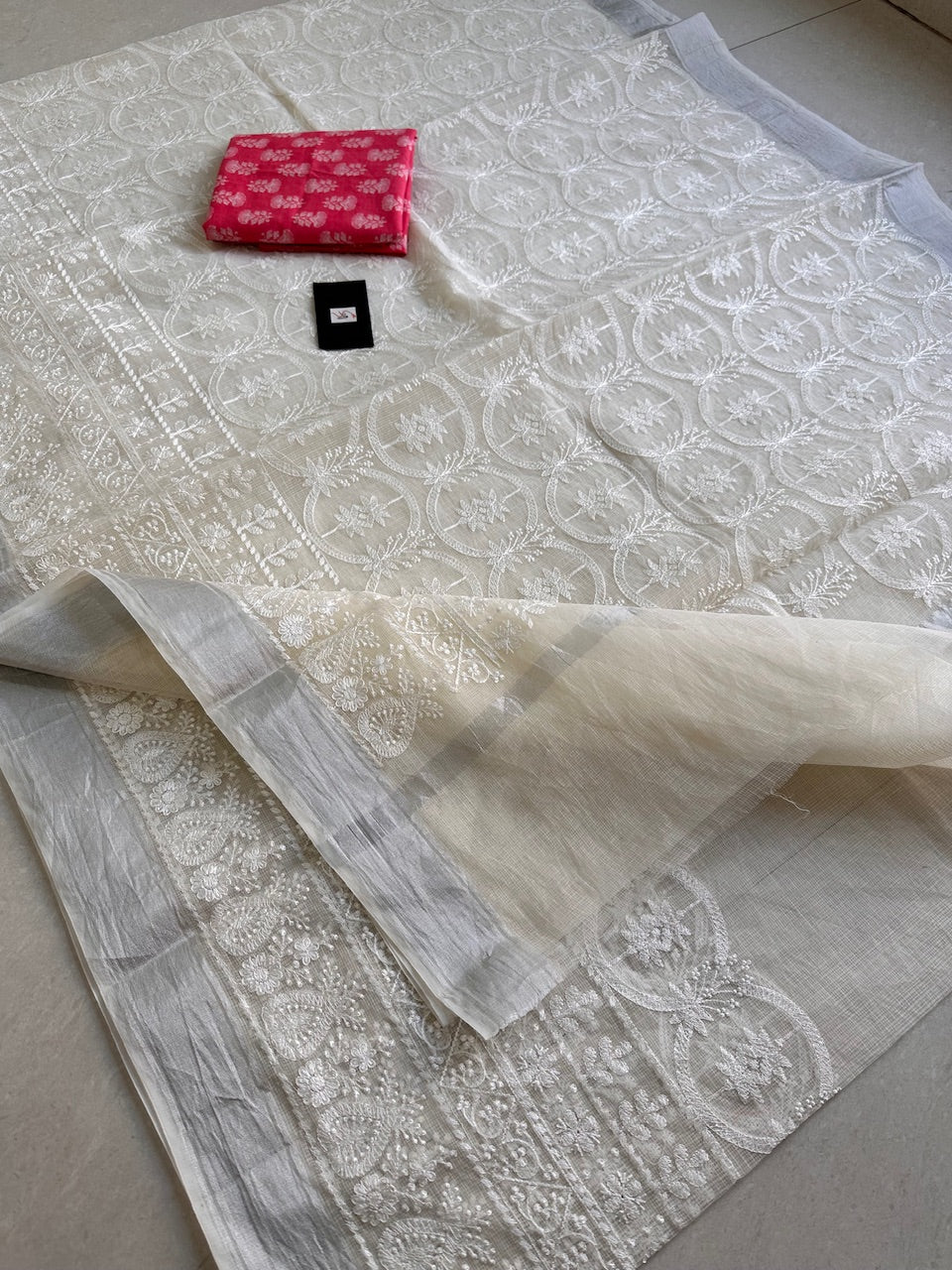 Embroidered Kota Cotton Doria Saree