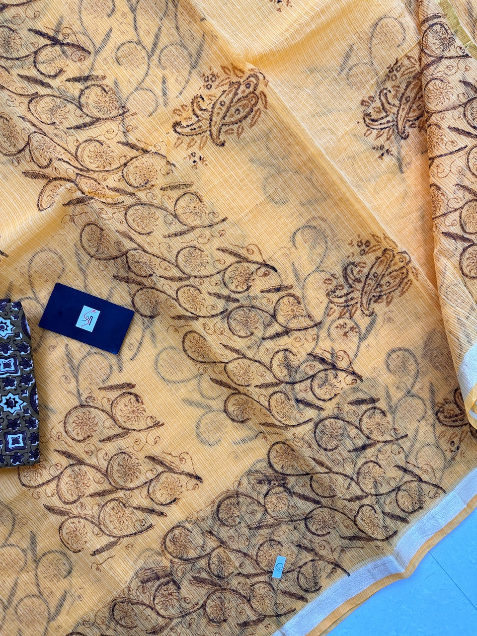 HandBlock Printed Kota Cotton Doria Saree