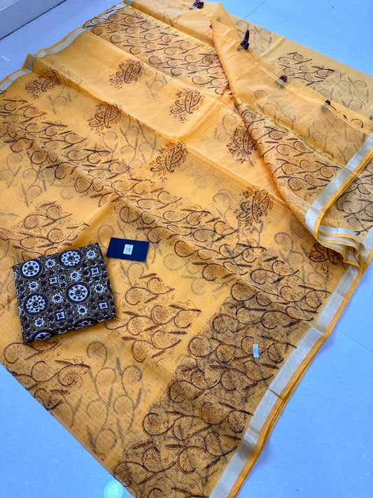 HandBlock Printed Kota Cotton Doria Saree