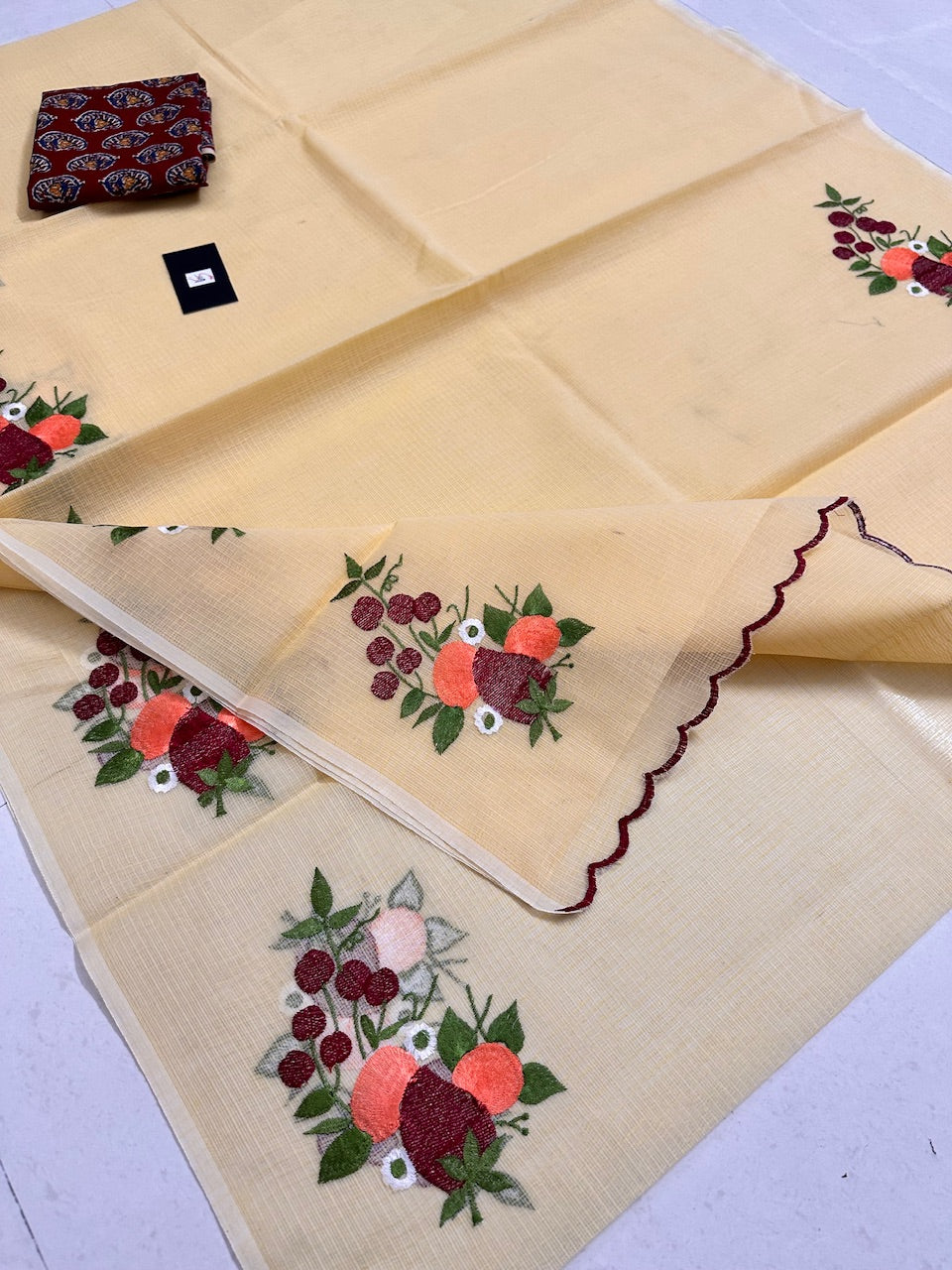 Embroidered Kota Cotton Doria Saree