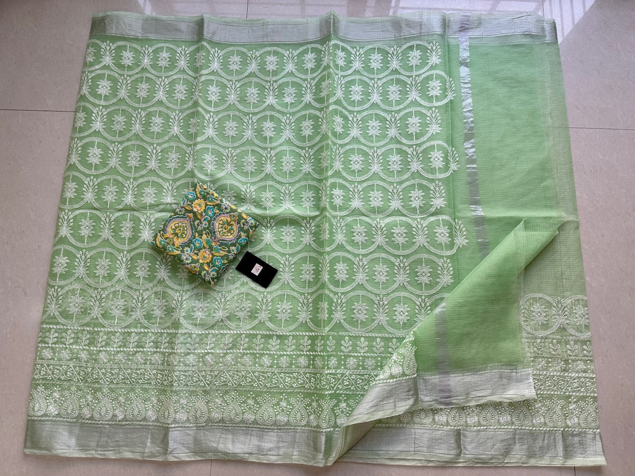 Embroidered Kota Cotton Doria Saree