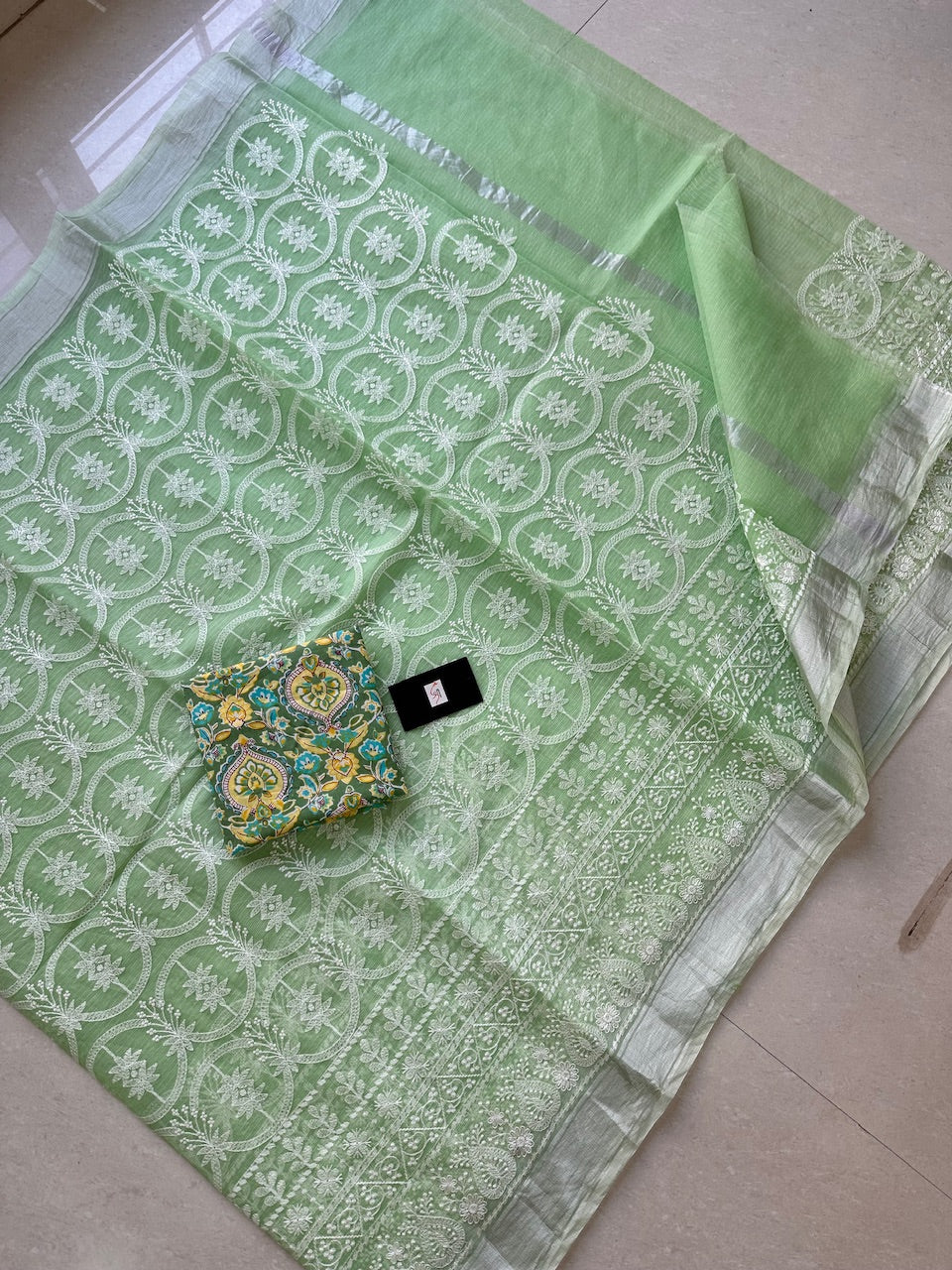 Embroidered Kota Cotton Doria Saree