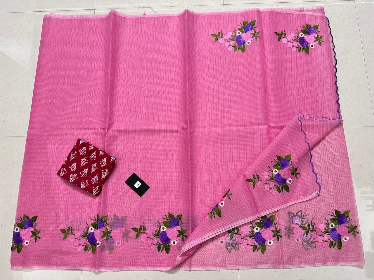 Embroidered Kota Cotton Doria Saree