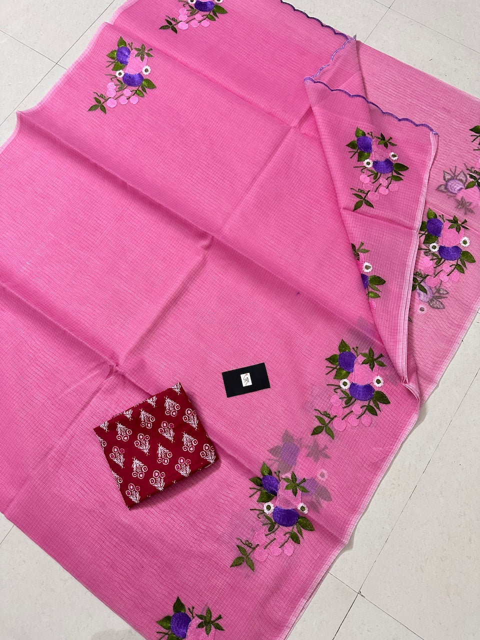 Embroidered Kota Cotton Doria Saree