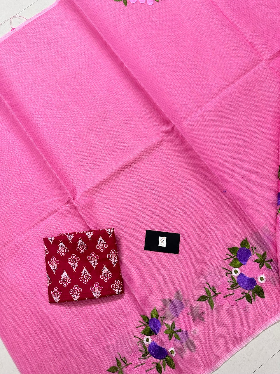 Embroidered Kota Cotton Doria Saree