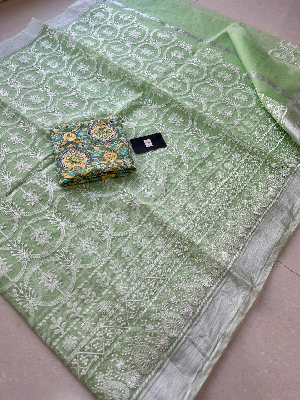 Embroidered Kota Cotton Doria Saree